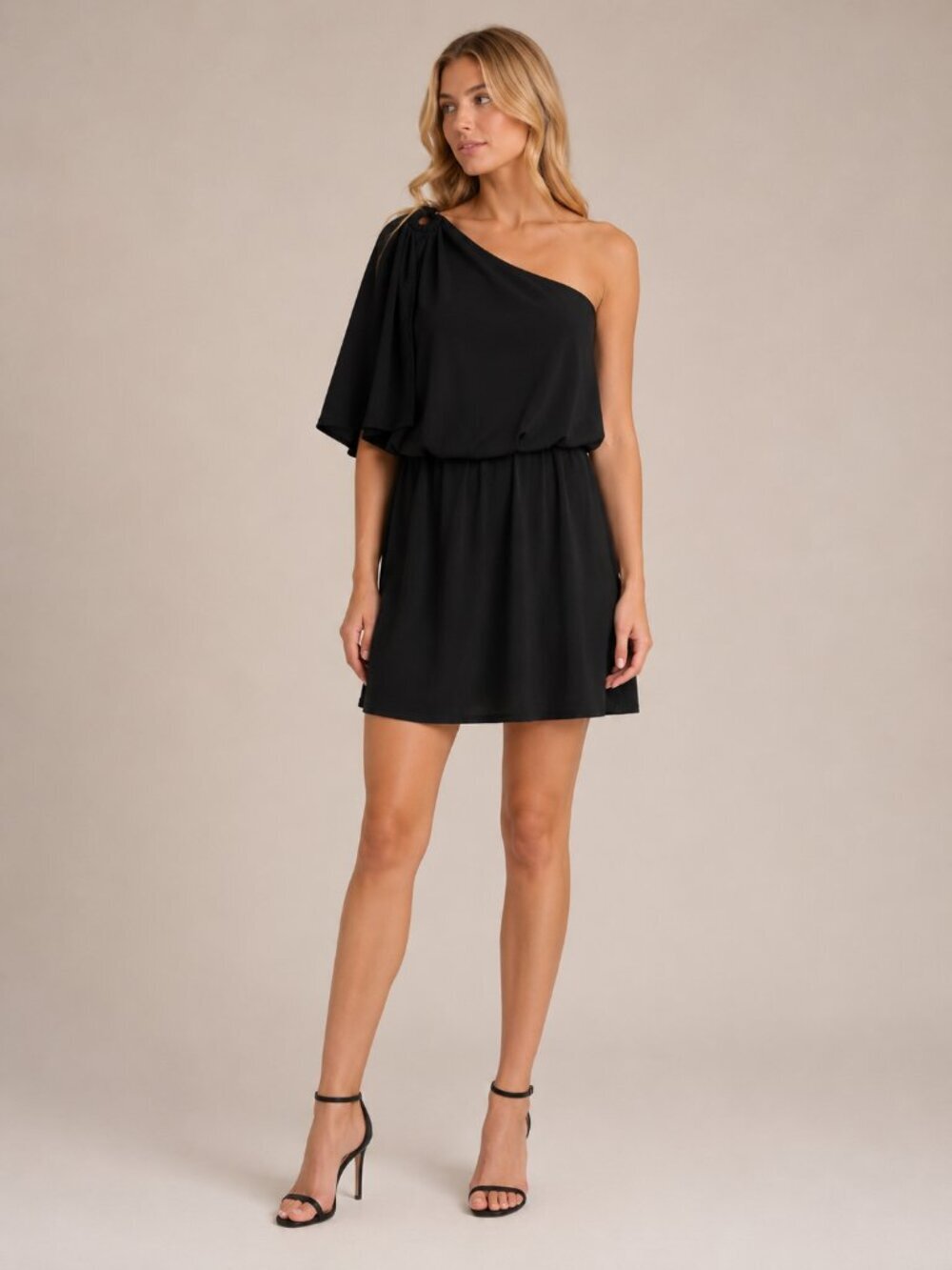 2/30 White House Black Market One-Shoulder Mini Dress Flutter Sleeve 00 #9689